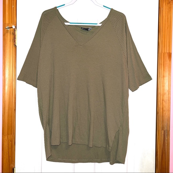 ASOS Oversized Olive Ribbed T-Shirt - Picture 2 of 7